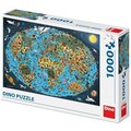 Puzzle Dino - Kreslená mapa světa, 1000 dílků_963471490