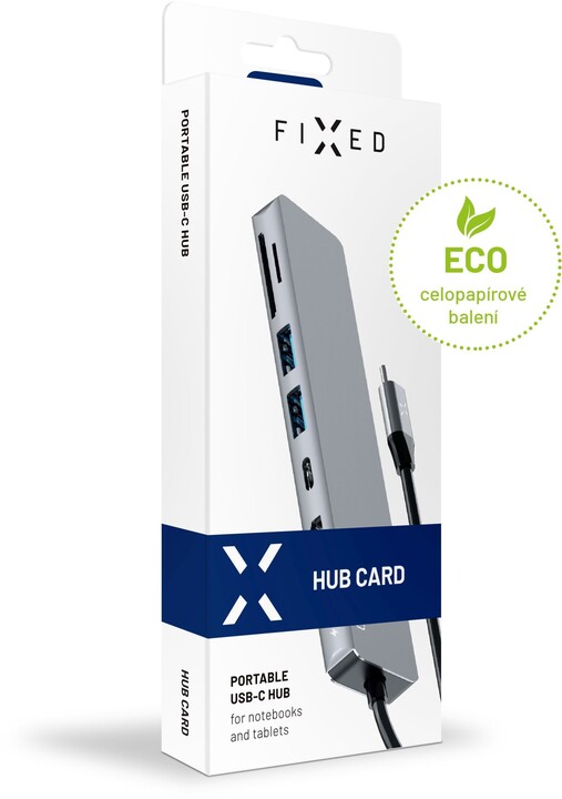 FIXED USB-C hliníkový hub 7v1, PD, 2x USB 3.0, HDMI, USB-C, čtečka SD karet, šedá_23866241