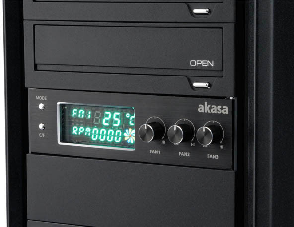 Akasa kontrolní panel AK-FC-07BK 3xfan, monitoring teploty, display, černý_1875423574