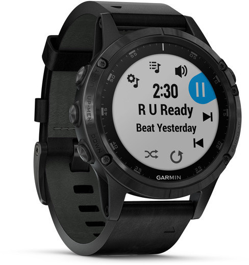 GARMIN fenix5 Plus Sapphire, Black with Black Leather Band_561137143