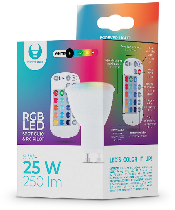 Forever žárovka GU10, LED, 5W, RGB, dálkové ovládání_2092479712