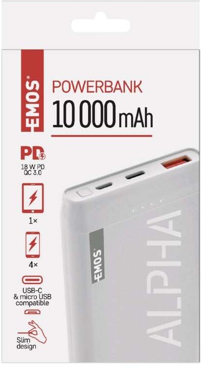 Emos AlphaQ 10 powerbanka, 10000 mAh, bílá_947617540