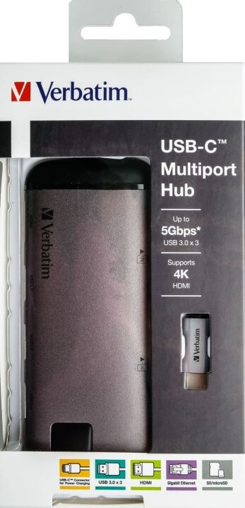 Verbatim USB-C multiport hub USB 3.1 GEN 1/2xUSB 3.0/HDMI/SDHC/MicroSDHC/RJ45_473398743