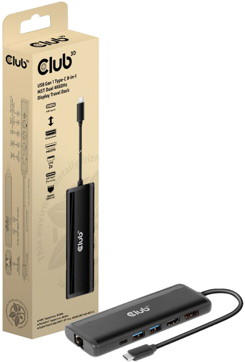Club3D dokovací stanice USB-C, 8-in-1 MST Dual 4K60Hz, Display Travel Dock_131458199