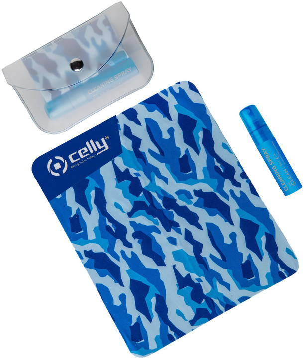 CELLY kapesní čisticí set na displeje s pouzdrem Clean Kit Pochette 5 ml, modrá_386309800