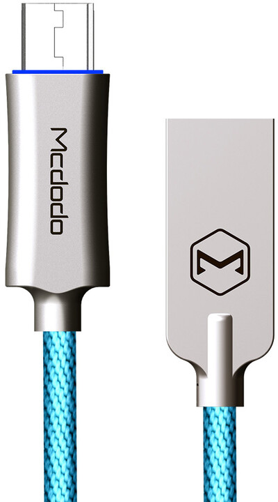 Mcdodo Knight rychlonabíjecí datový kabel microUSB s inteligentním vypnutím napájení, 1,5m, modrá_802829765