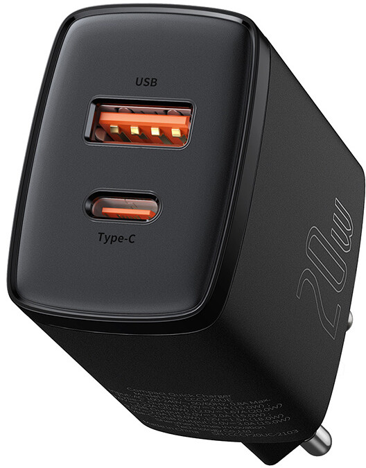 Baseus síťová nabíječka, USB-C, USB-A, 20W, černá_1188090643