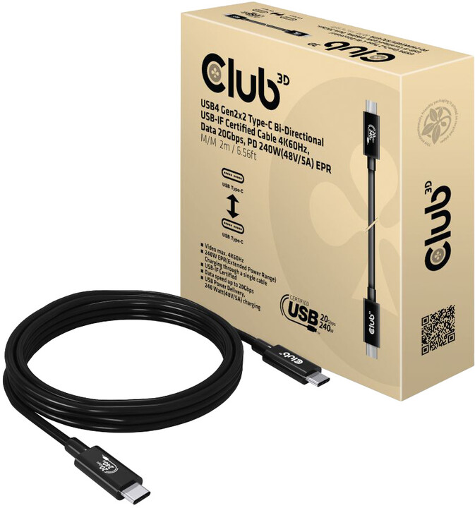 Club3D kabel USB-C, Data 20Gbps, PD 240W(48V/5A) EPR, M/M, 2m_1919949511