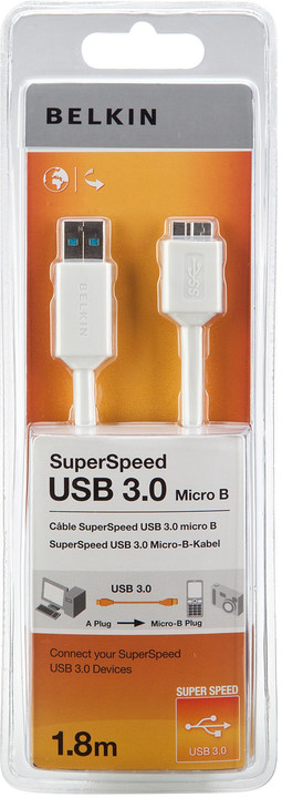 Belkin USB 3.0 kabel A-microB, bílý, 1.8 m_1491968653
