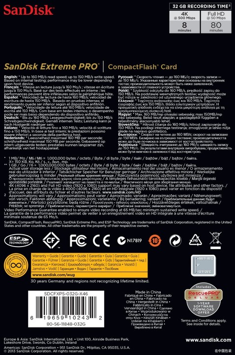 SanDisk CompactFlash Extreme Pro 32GB 160MB/s_1802164209