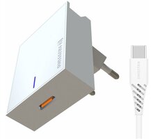 SWISSTEN síťový adaptér technologií Super Fast Charging, 25W, bílá + USB-C, M/M, 1.2m, bílá 22050200
