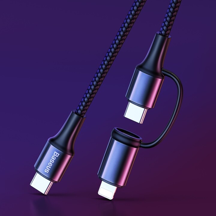 BASEUS kabel Twins 2v1, USB-C - USB-C, 60W + Lightning, M/M, nabíjecí, datový, 20W, 1m, černá_504804978