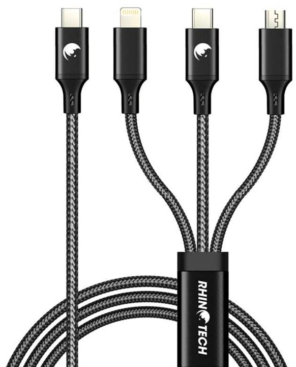 RhinoTech nabíjecí a datový kabel 3v1 USB-C - MicroUSB/Lightning/USB-C, 40W, 1.2m, černá_1472495909