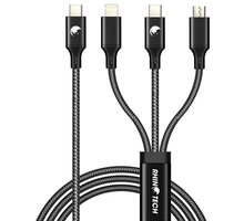 RhinoTech nabíjecí a datový kabel 3v1 USB-C - MicroUSB/Lightning/USB-C, 40W, 1.2m, černá RTACC477