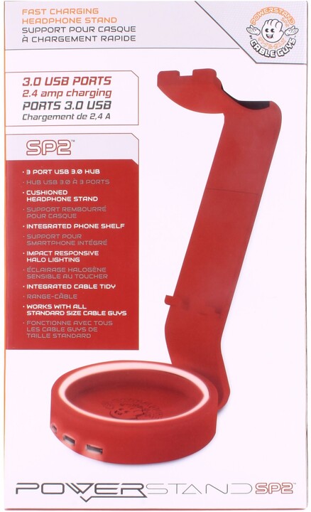 Cable Guy Powerstand SP2 nabíjecí stojan, 3x USB, červený_1167820578