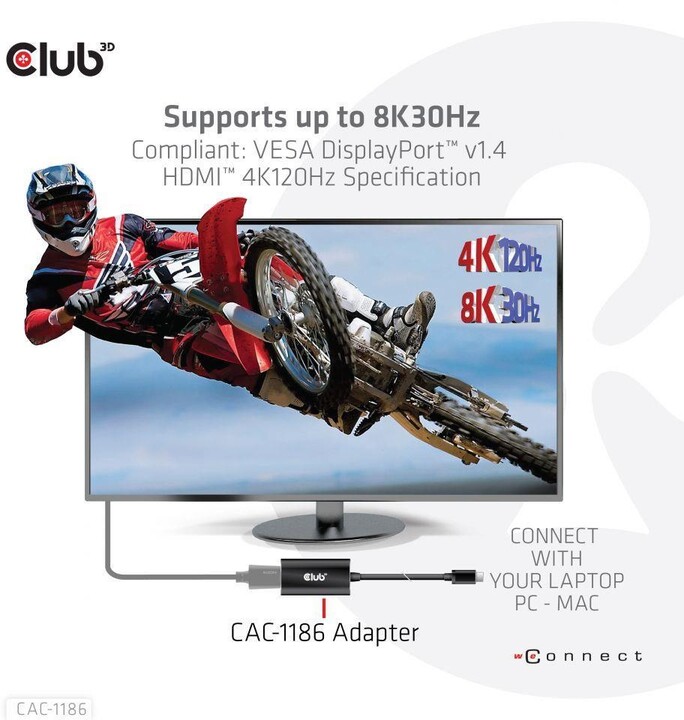 Club3D aktivní adaptér mini DisplayPort 1.4 na HDMI 4K@120Hz s DSC1.2, černá_376477897