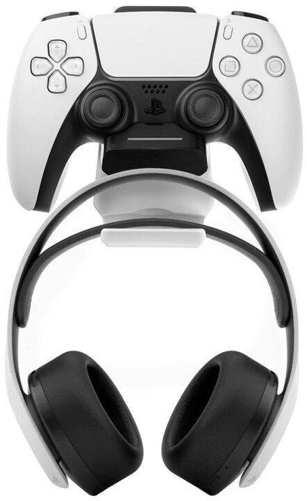 FIXED závěsný nabíjecí dok pro ovladač DualSense PlayStation 5 s hákem pro sluchátka, černo-bílý_1453564577