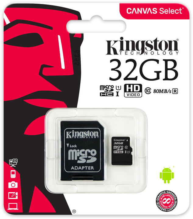 Kingston Micro SDHC Canvas Select 32GB 80MB/s UHS-I + SD adaptér_668348054