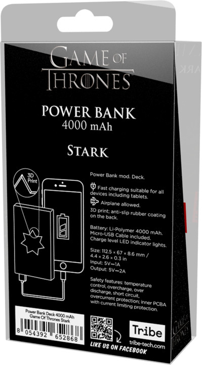Tribe Game Of Thrones House Stark 4000mAh Power Bank - Černá_540163432