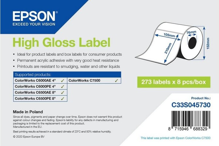 Epson ColorWorks role pro pokladní tiskárny, Premium Matte, 105x210mm, 273ks_1328706644
