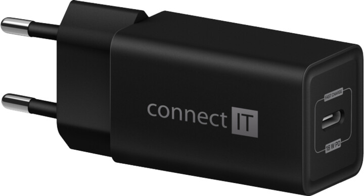 CONNECT IT nabíjecí adaptér, 1x USB-C, PD, 18W, černá