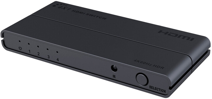 PremiumCord HDMI switch 4:1 s podporou rozlišení 4Kx2K@60Hz, 1080P, HDR, s dálkovým ovladačem_874066715