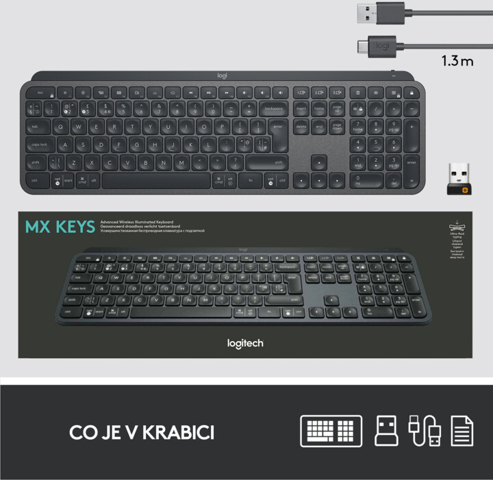 Logitech MX Keys, US/INT, černá_422454888