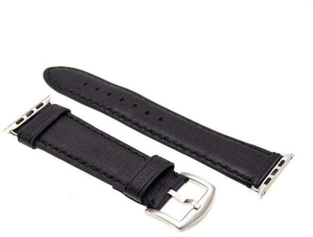 FIXED Berkeley kožený řemínek pro Apple Watch 42mm a 44mm se stříbrnou sponou, velikost L, černý_1333995451
