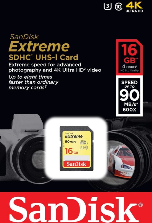 SanDisk SDHC Extreme 16GB 90MB/s UHS-I U3_892816428