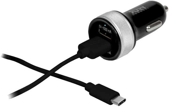 PORT CONNECT USB nabíječka do auta 12-24V, 2 USB, 3,4A, + USB kabel typ C, černá_930892456