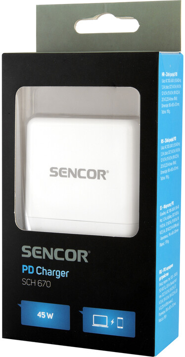 Sencor síťová nabíječka SCH 670, 1xUSB-C, PD, 45W, bílá_1994942885