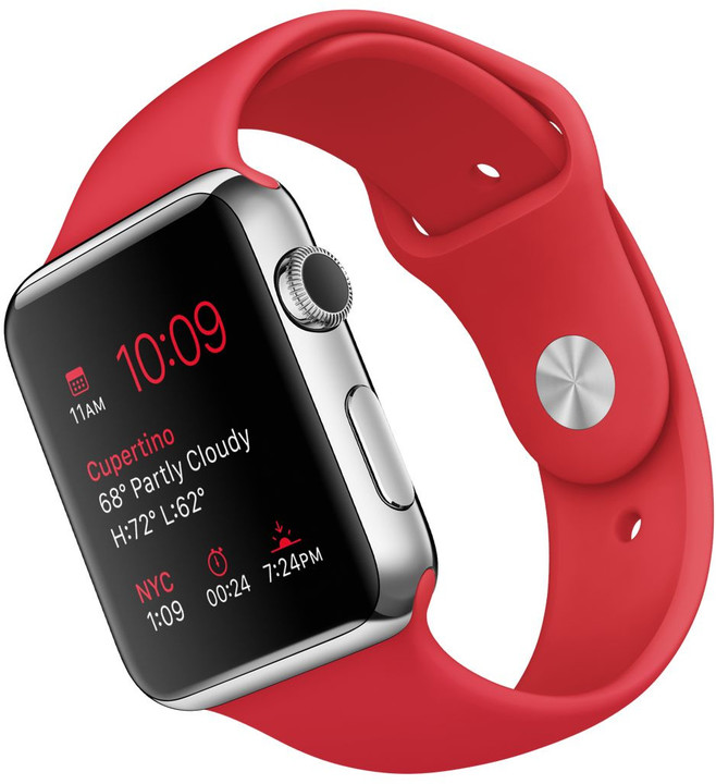 Apple Watch 42mm stříbrné kovové pouzdro se sportovním červeným řemínkem_286583243