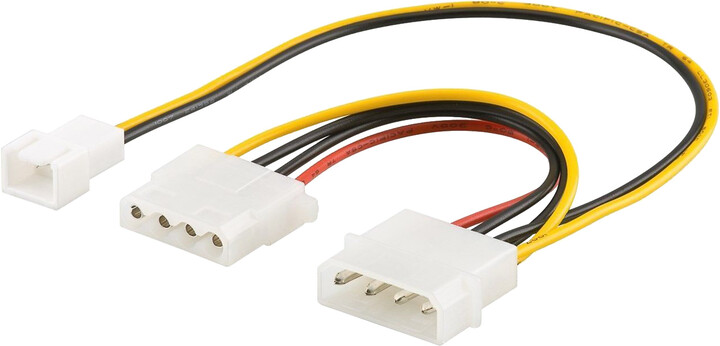 PremiumCord kabel napájecí 5,25&quot; M - 5,25&quot; F + 2pin M (12V) pro ventilátor, 25cm_1070998030