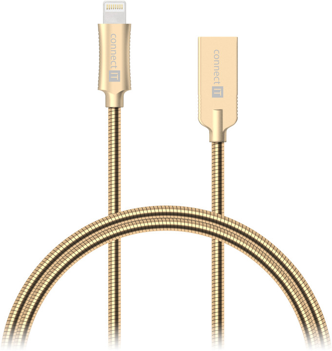 CONNECT IT Wirez Steel Knight Lightning - USB, metallic gold, 2,1A, 1 m_361293889