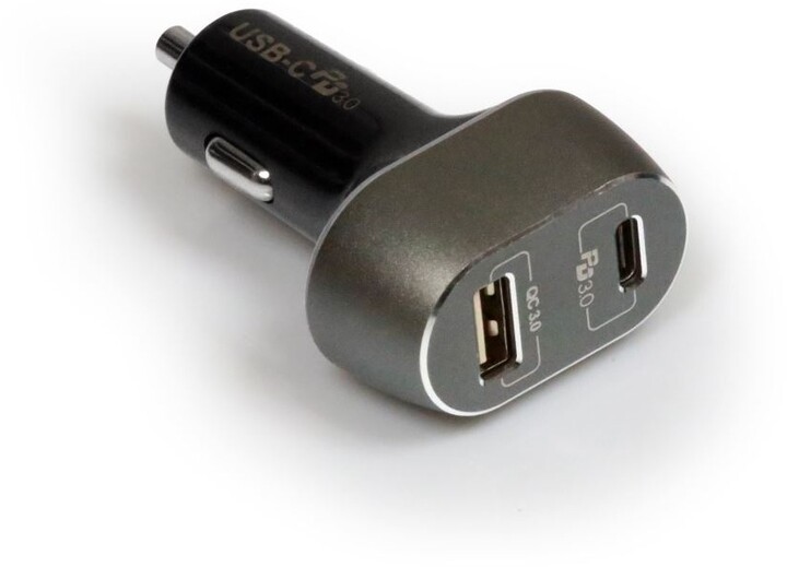 PORT CONNECT nabíječka do auta, USB-C + USB-A, 12-24V, černá_1403386585
