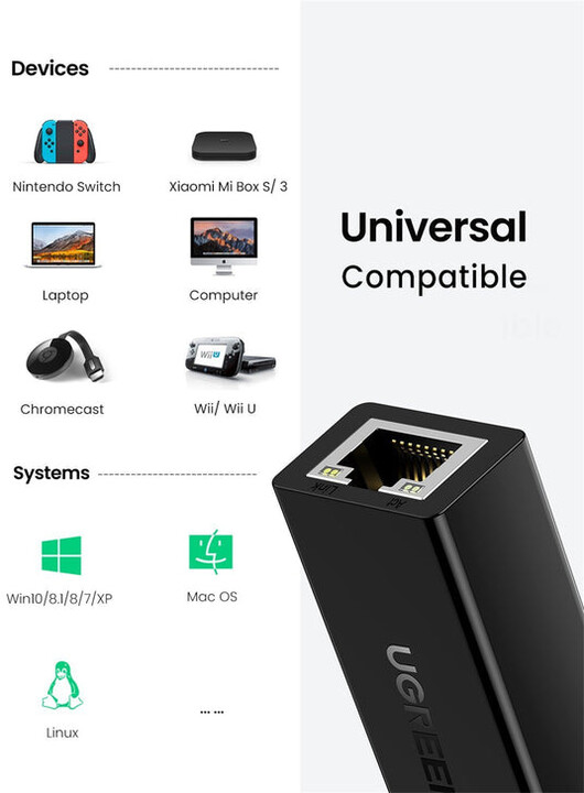 UGREEN ethernet adaptér, USB 2.0, 10/100Mbps_1223503534