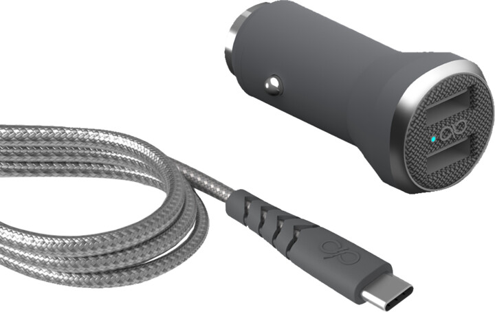 BigBen Force Power USB nabíječka do auta + kabel USB-C/USB-A, šedá_480703735