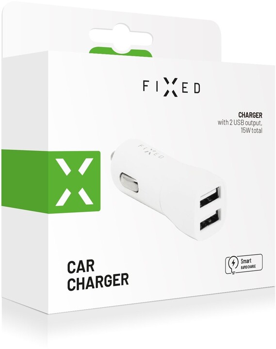 FIXED autonabíječka, 2xUSB, Smart Rapid Charge, 15W, bílá_924189920
