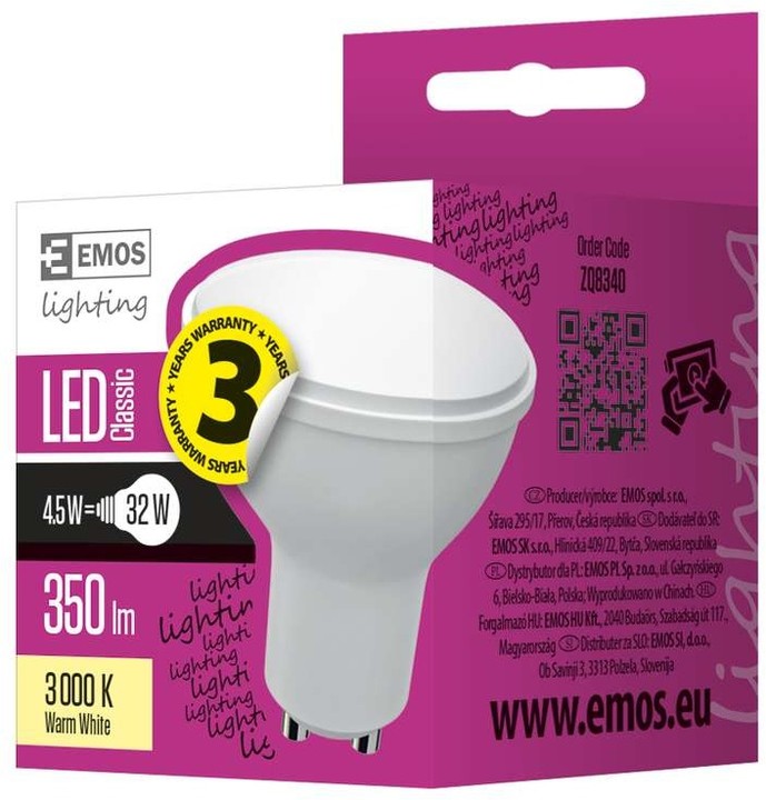 Emos LED žárovka Classic MR16 4,5W GU10, teplá bílá_289258383
