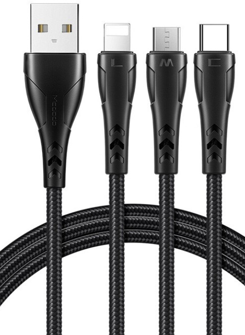 Mcdodo kabel Mamba Series 3v1, Lightning + microUSB + USB-C, 1.2m, černá_369241693