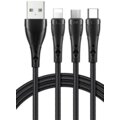 Mcdodo kabel Mamba Series 3v1, Lightning + microUSB + USB-C, 1.2m, černá