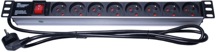 PremiumCord panel napájecí 1U do 19&quot; racku, 8x230V, 2m kabel, vypínač_1399015151