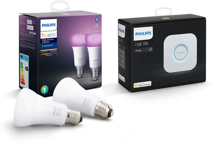 Philips Hue 2SET žárovka E27, 9W, 16 mil. barev, Bluetooth + Philips Hue Bridge_2093118271