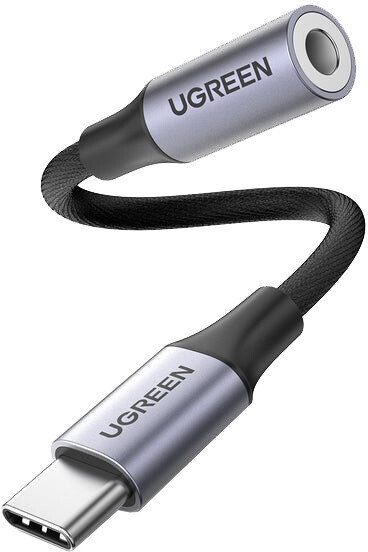 UGREEN adaptér USB-C - jack (M/F), opletený, 10cm, černá_354792836