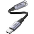 UGREEN adaptér USB-C - jack (M/F), opletený, 10cm, černá