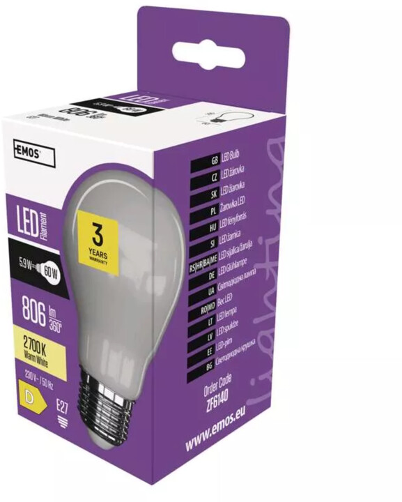 Emos LED žárovka Filament A60 5,9W, 806lm, teplá bílá_1906432281