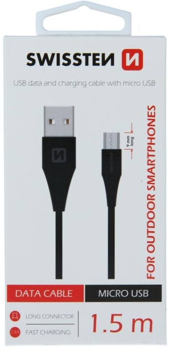 SWISSTEN datový kabel USB A-B micro, 1,5m, černý_1606619294