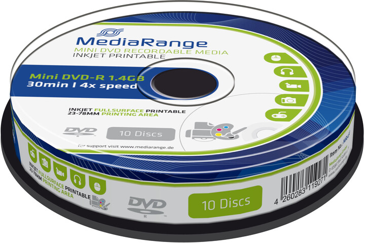 MediaRange DVD-R 8cm 1,4GB 4x, Printable, Spindle 10ks_376638479