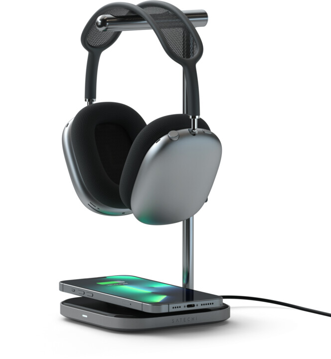 Satechi 2-IN-1 Headphone Stand with Wireless Charger USB-C, šedá_1643158011