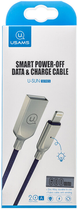 USAMS SJ418 Smart power off datový kabel Lightning, modrá (EU Blister)_1970545525